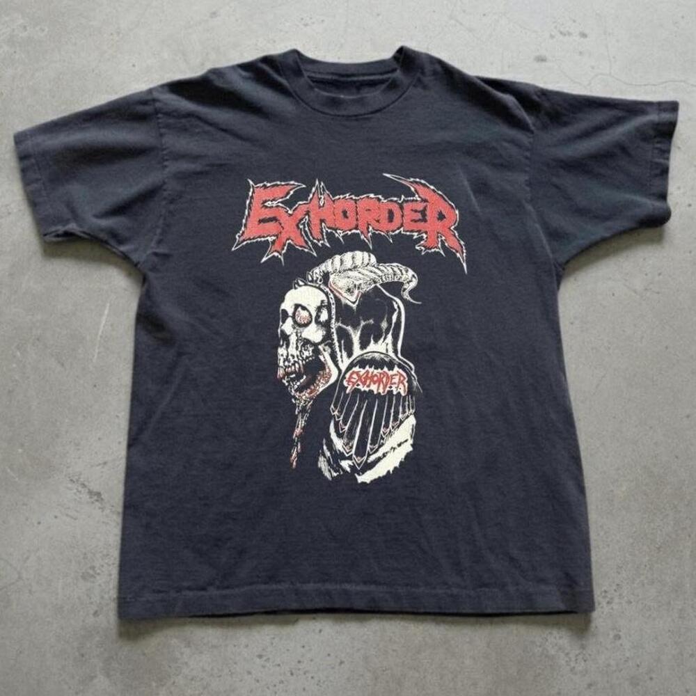 80S Exhorder Black T-Shirt With Red Graphics